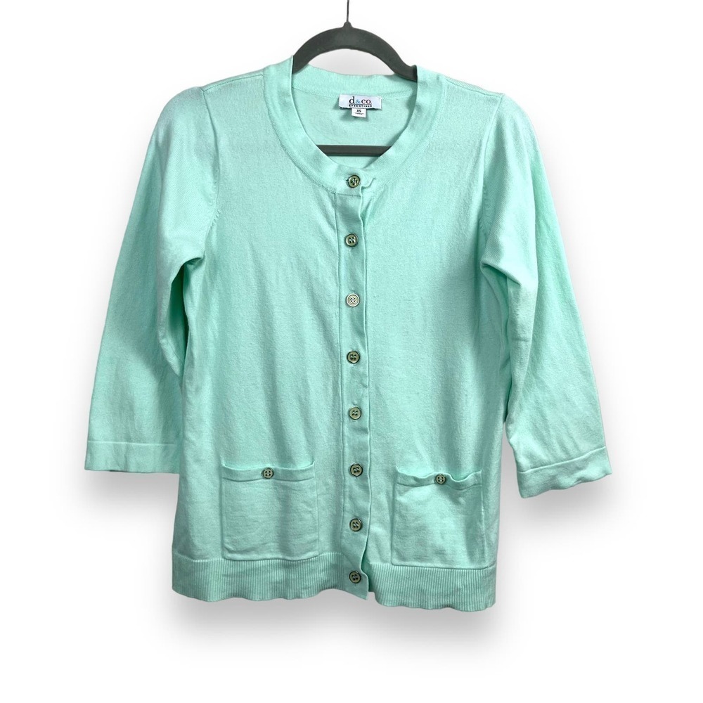 D & Co. Sweater Womens Extra Small Green Cardigan Old Money Grannycore